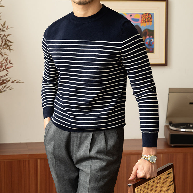 Vintage Rundhalspullover Strick Herren Top
