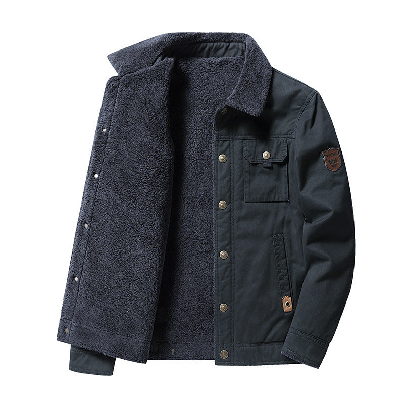 Fleecegefütterte, dicke Freizeit-Herrenjacke mit Polokragen