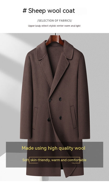 Manteau d'hiver en laine double face pour homme, mi-long, décontracté, épais
