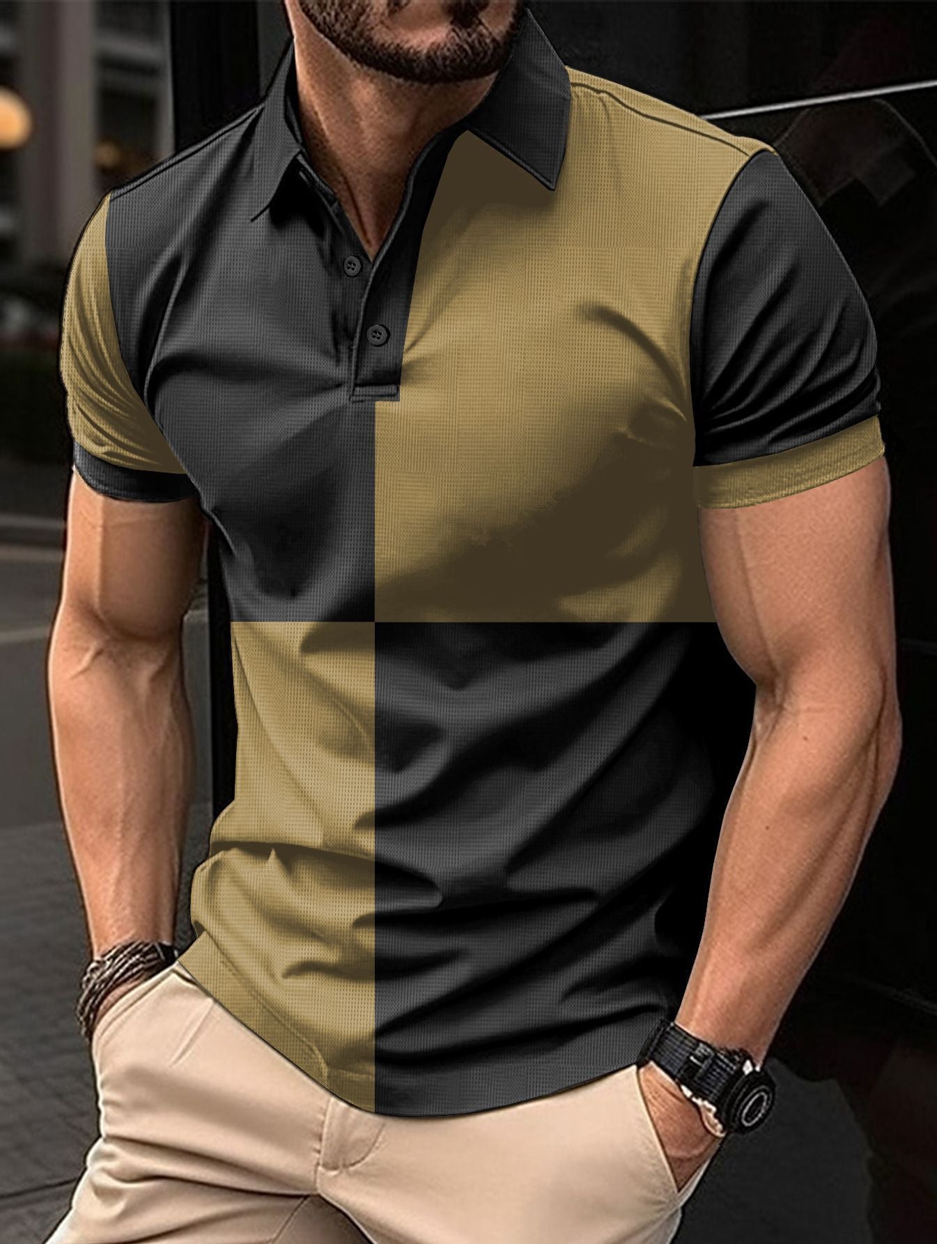 Lässiges, sportliches Poloshirt mit kurzen Ärmeln und Farbnähten und Umschlagkragen für Herren