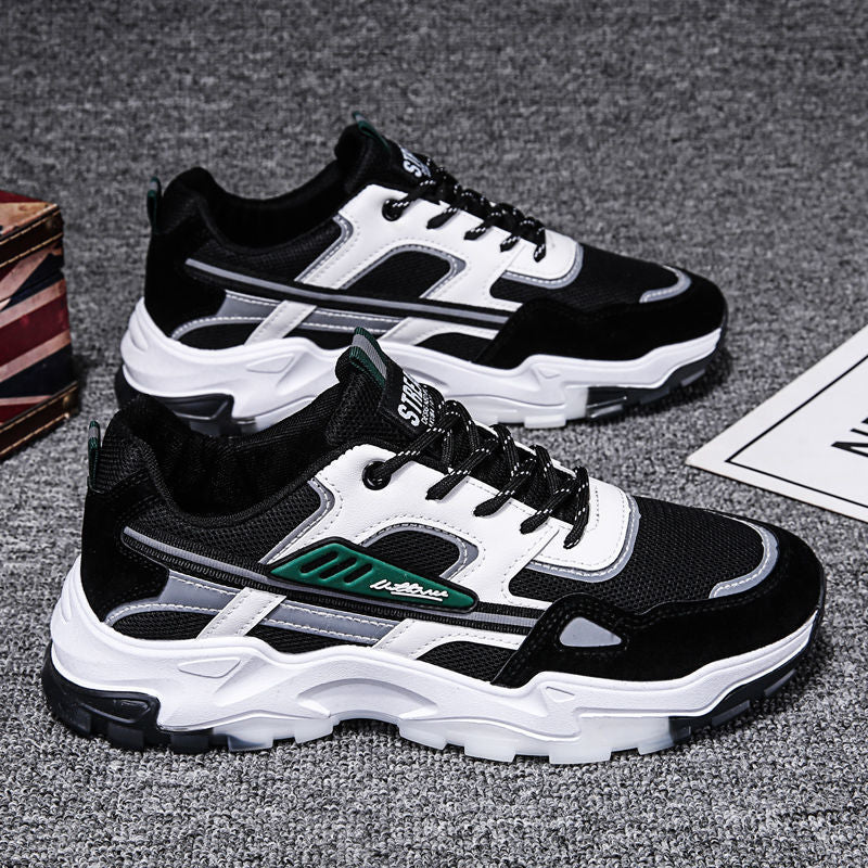 Schwarz-weiße Schnür-Sneakers für Herren, atmungsaktiv, für den Außenbereich, leichte Laufsportschuhe