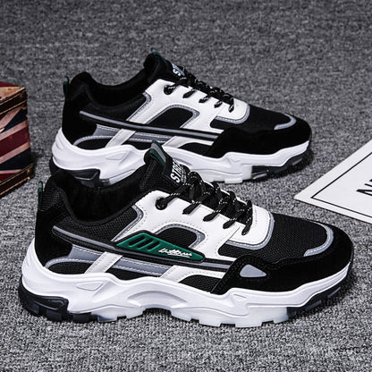 Schwarz-weiße Schnür-Sneakers für Herren, atmungsaktiv, für den Außenbereich, leichte Laufsportschuhe