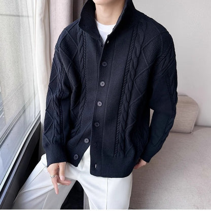 Einfarbiger prismatischer karierter Pullovermantel, lockerer All-Match-Revers, langärmelige Strickjacke