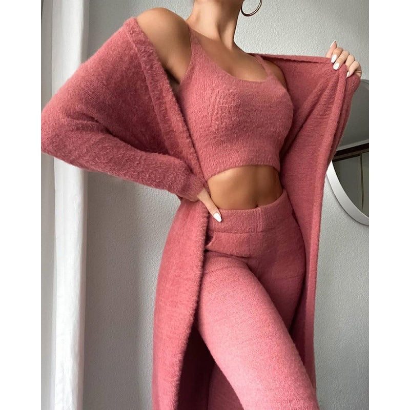 Cozy Pajama Set, 3 Piece Lounge Set, Cute Loungewear, Warm Suit Sets, Matching Set, Lounge Set, 3 Piece Pant Sets, Women Winter Dress - ARCHSHOPE