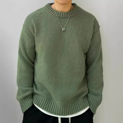 Einfarbiger, locker gestrickter Pullover, Freizeit, japanischer Retro-Stil, langärmeliger Rundhalspullover für Herren