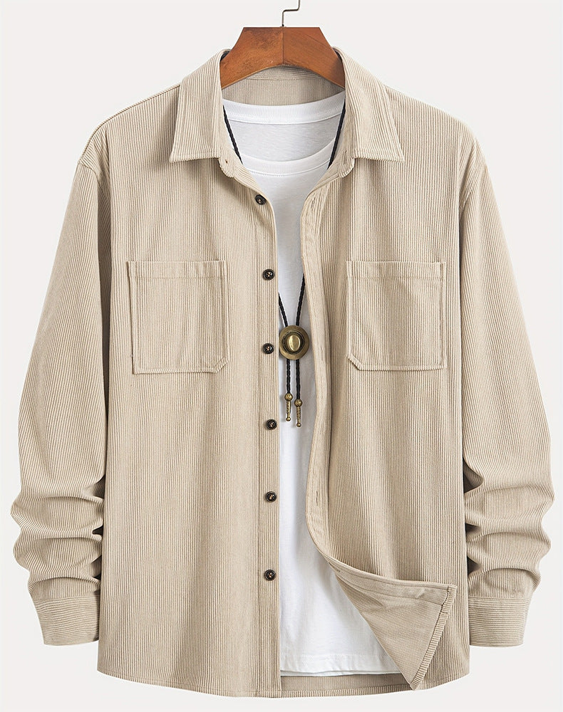 Manteau chemise décontracté à manches longues en velours côtelé assorti