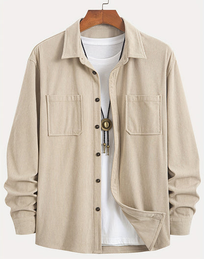 Manteau chemise décontracté à manches longues en velours côtelé assorti