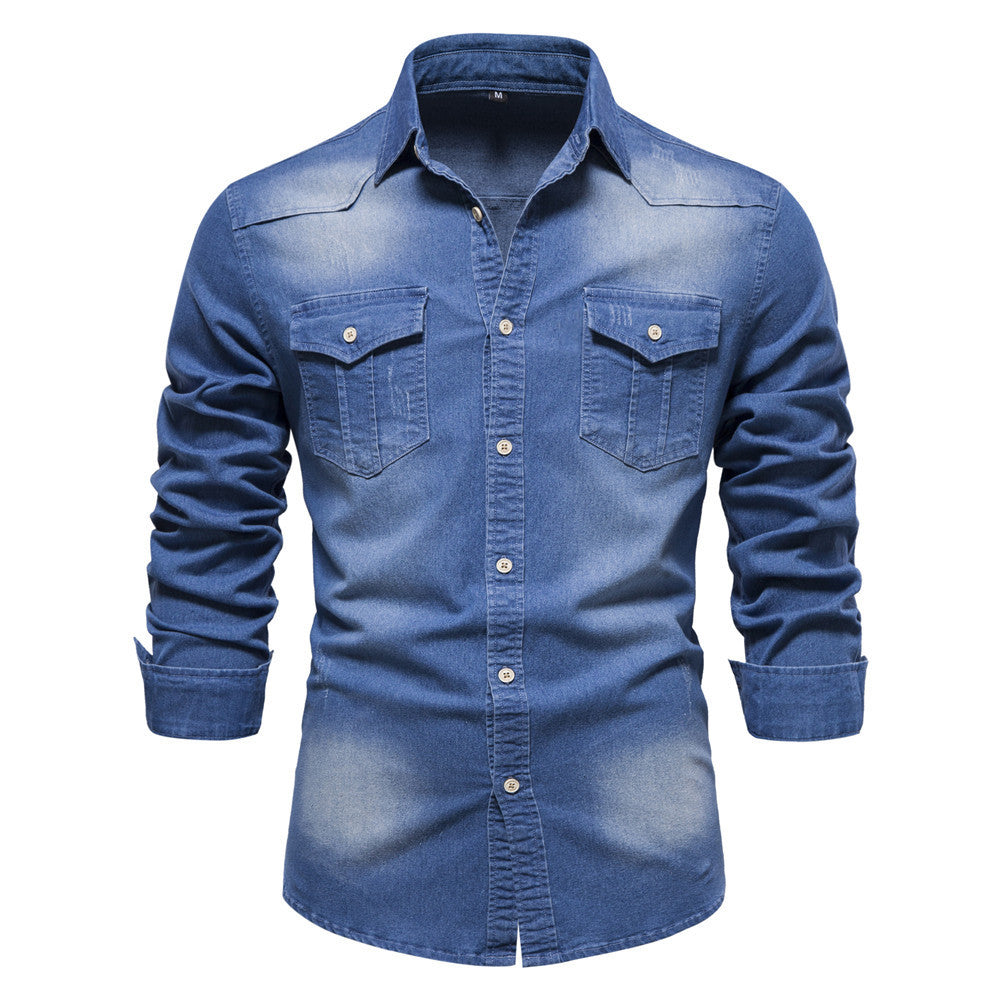 Herren Langarm Jeanshemd Casual Solid Button Slim Tops Kleidung