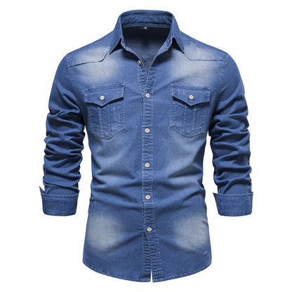 Herren Langarm Jeanshemd Casual Solid Button Slim Tops Kleidung