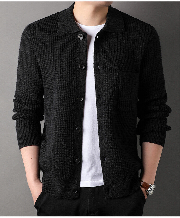 Twist Jacquard Revers Pullover Cardigan Herren Oberbekleidung Herbst und Winter Trends Mode Slim Knit Top Coat
