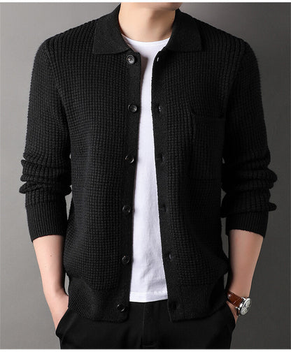 Twist Jacquard Revers Pullover Cardigan Herren Oberbekleidung Herbst und Winter Trends Mode Slim Knit Top Coat