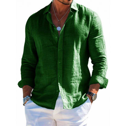 Men's Long Sleeve Shirt Casual Loose Lapel Button Top Solid Color Plus Size Blouse Clothing - ARCHSHOPE