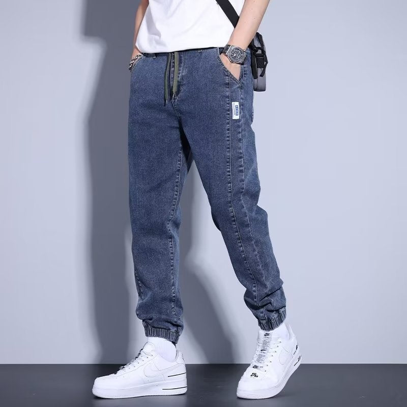 Jeans décontractés pour jeunes, sarouel, cordon de serrage, élastique, type pied, pour hommes