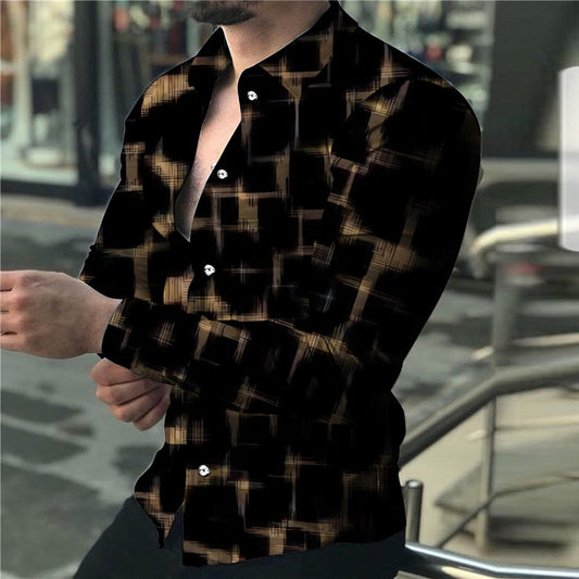 3D Digital Printing Lapel Long Sleeve Shirt - ARCHSHOPE