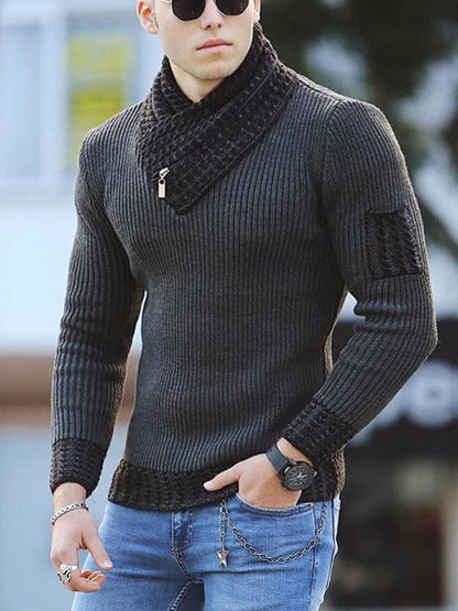 Independent Station Lässiger, schmaler Strickpullover mit langen Ärmeln und Schalkragen für Herren