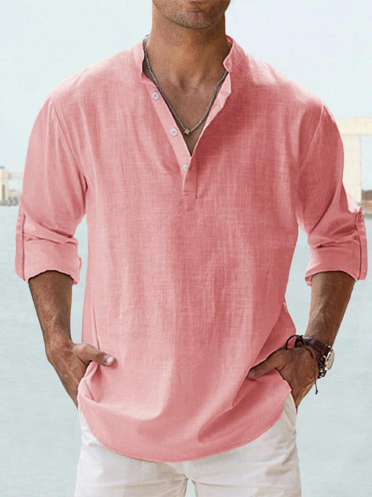 Men's Linen Stand-up Collar Long Sleeve T-shirt Loose Undershirt - ARCHSHOPE
