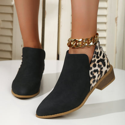 Fashion Leopard Print Boots Women Pointed Toe Chunky Heel Back Zipper Shoes - ARCHSHOPE