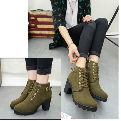 Chunky Block Heel Boots Buckle Ankle Boots Women Shoes - ARCHSHOPE