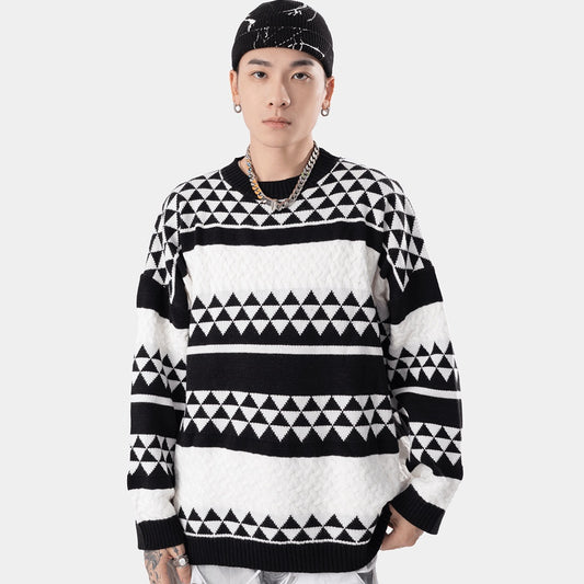 Pull jacquard colorblock style décontracté pour homme
