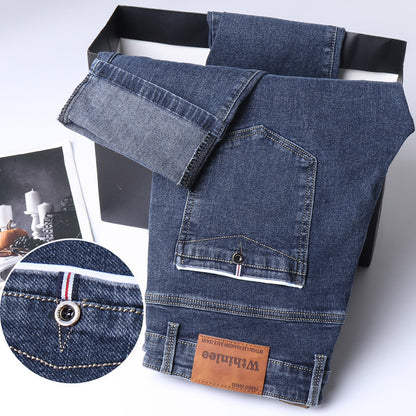 Jeans Herren Straight Loose Casual Pants Fleece-gefütterte, verdickte Herrenhose