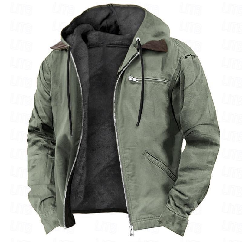 Solid Color Hooded Casual Men's Fleece Zipper Pocket Jacket Coat - ARCHSHOPE
