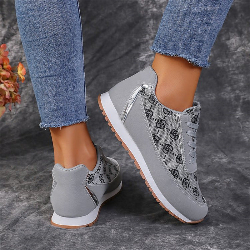 Flower Print Lace-up Sneakers Casual Fashion Lightweight Breathable Walking Running Sports Shoes Women Flats - ARCHSHOPE