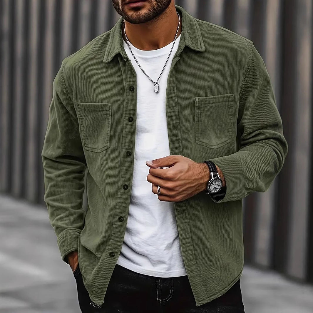 Manteau chemise décontracté à manches longues en velours côtelé assorti
