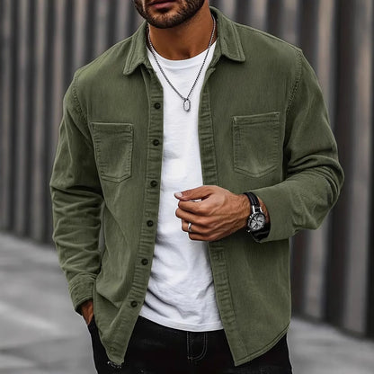 Manteau chemise décontracté à manches longues en velours côtelé assorti