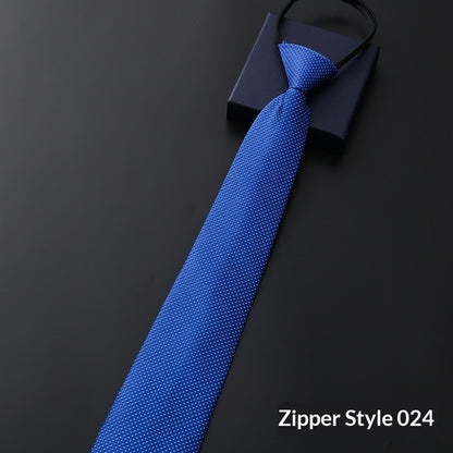 Mens Business Formal Zipper Tie With Blue Stripes - ARCHSHOPE