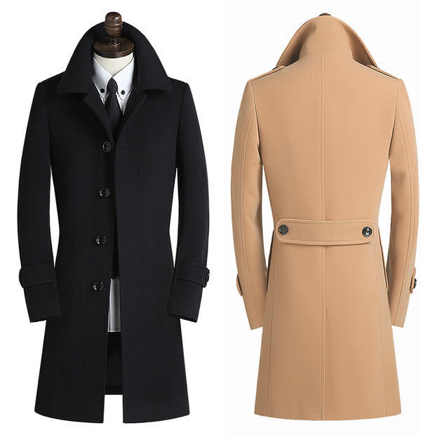 Manteau coupe-vent mi-long en laine pour homme, coupe ajustée, style britannique, version coréenne