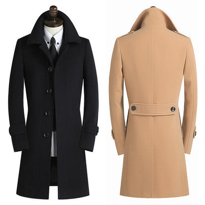 Manteau coupe-vent mi-long en laine pour homme, coupe ajustée, style britannique, version coréenne