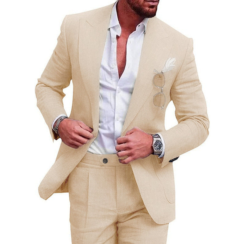 Men's Large Single Row One Button Solid Color Suit Two-piece Set - ARCHSHOPE
