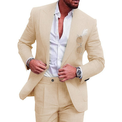 Men's Large Single Row One Button Solid Color Suit Two-piece Set - ARCHSHOPE