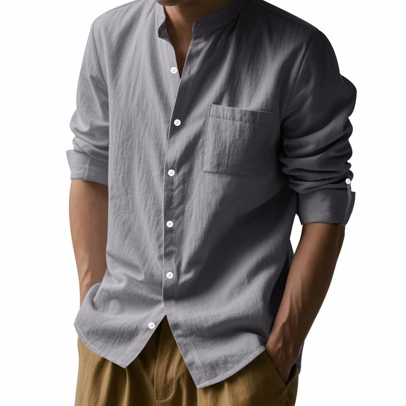 Long Sleeve Stand Collar Shirt With Pockets Casual Men's Clothing - ARCHSHOPE