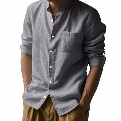 Long Sleeve Stand Collar Shirt With Pockets Casual Men's Clothing - ARCHSHOPE