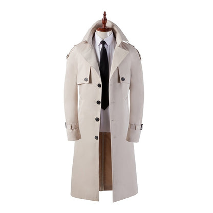 Trench-coat ultra long pour homme, coupe slim, coupe décontractée, au-dessus du genou