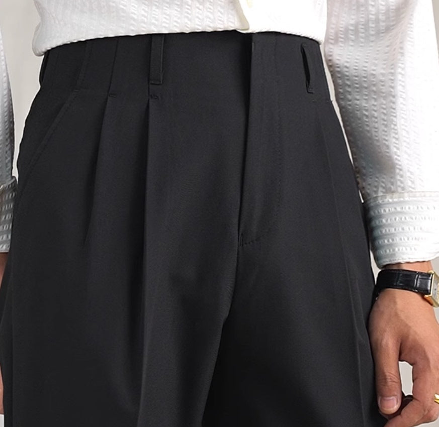 Pantalon de costume taille haute droit en polyester
