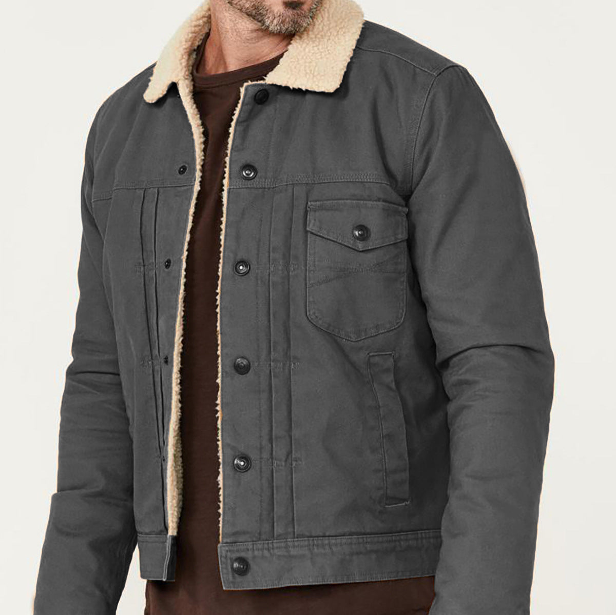 Herren Mantel Fleece Gefüttert Mantel Pelz Kragen Einreihig Multi-tasche