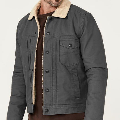 Herren Mantel Fleece Gefüttert Mantel Pelz Kragen Einreihig Multi-tasche