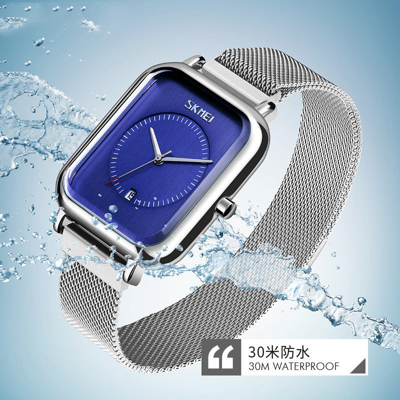 Fashionable Mens Square Business Quartz Student Mens Mesh-Strap Waterproof Calendar Watch - ARCHSHOPE
