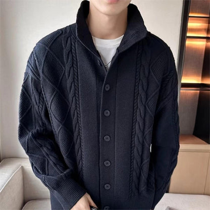 Einfarbiger prismatischer karierter Pullovermantel, lockerer All-Match-Revers, langärmelige Strickjacke