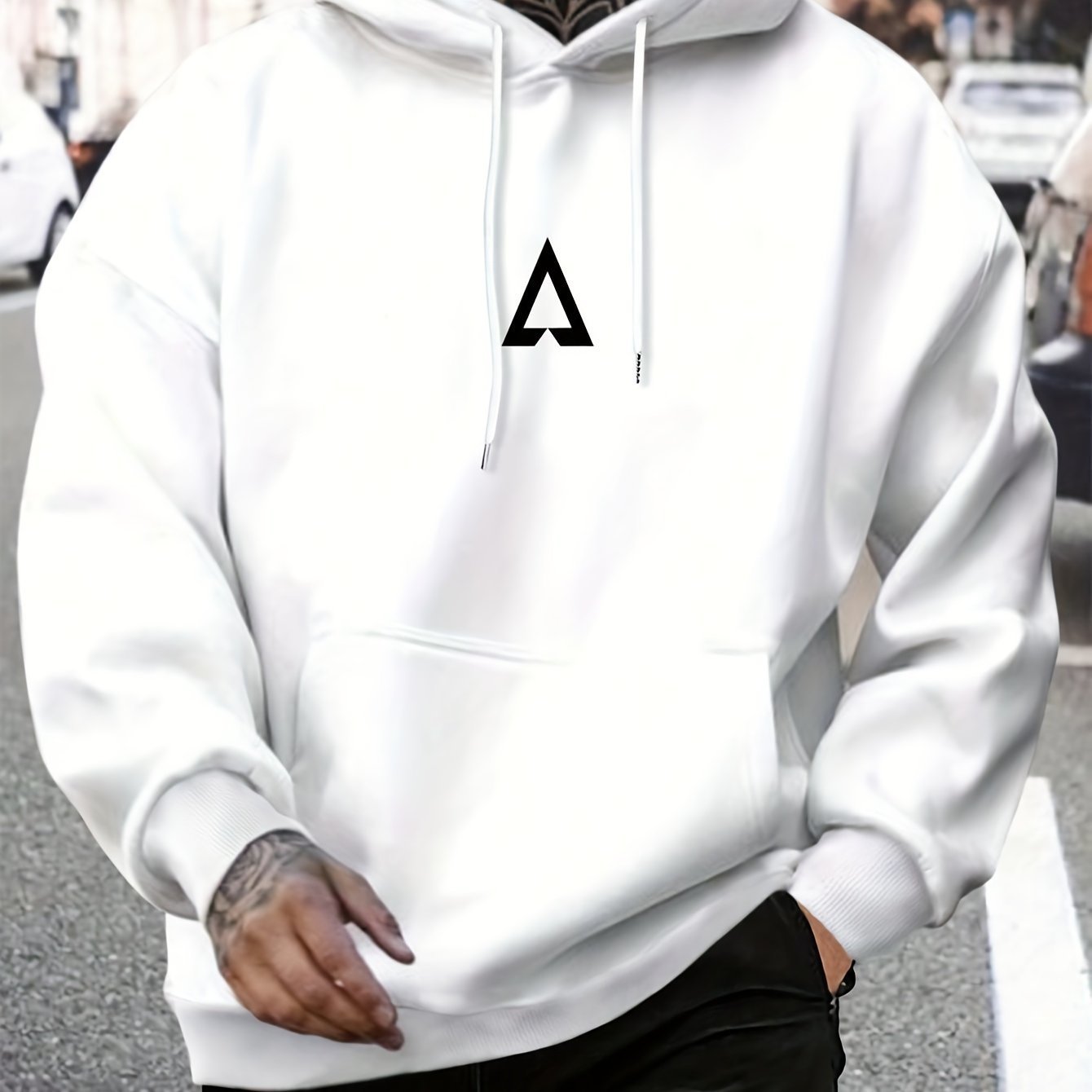 Pull à capuche décontracté à motifs géométriques pour homme avec sac