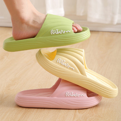 Solid Stripe Thick-soled Slippers Summer Non-slip Floor Bathroom Home Slipper For Women Men's House Shoes
