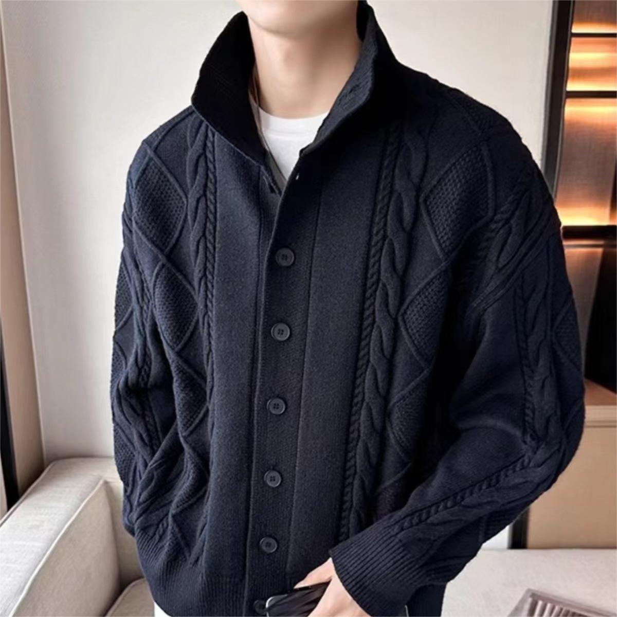 Einfarbiger prismatischer karierter Pullovermantel, lockerer All-Match-Revers, langärmelige Strickjacke
