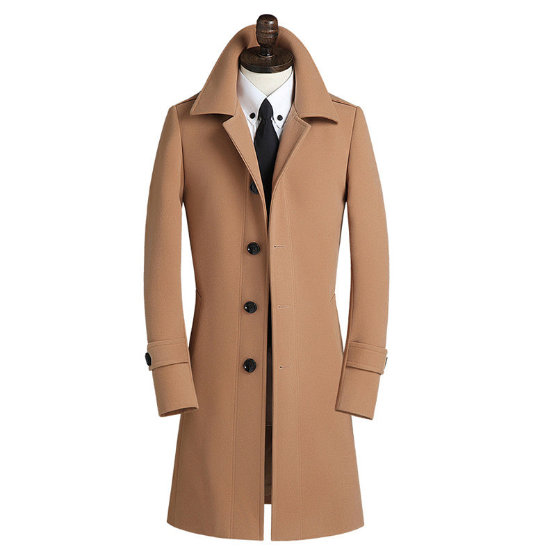 Manteau coupe-vent mi-long en laine pour homme, coupe ajustée, style britannique, version coréenne