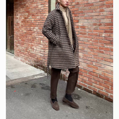 Veste mi-longue chaude à motif pied-de-poule pour homme