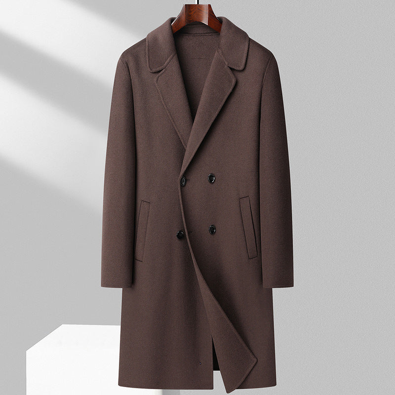 Manteau d'hiver en laine double face pour homme, mi-long, décontracté, épais