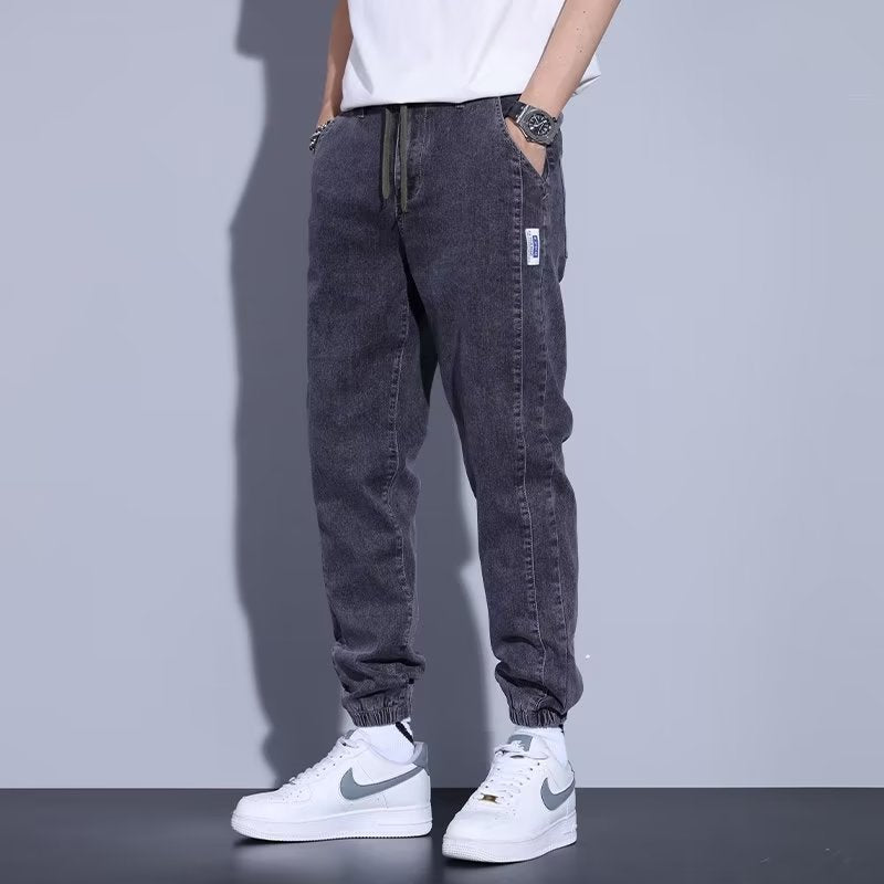 Jeans décontractés pour jeunes, sarouel, cordon de serrage, élastique, type pied, pour hommes