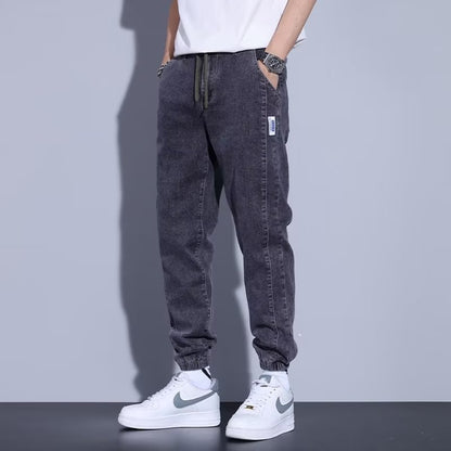 Jeans décontractés pour jeunes, sarouel, cordon de serrage, élastique, type pied, pour hommes