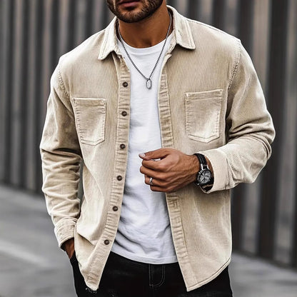 Manteau chemise décontracté à manches longues en velours côtelé assorti